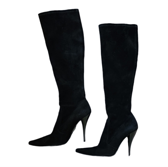 Stuart Weitzman Shoes - STUART WEITZMAN SUEDE KNEE HIGH POINTED TOE BOOTS BLACK 9.5
